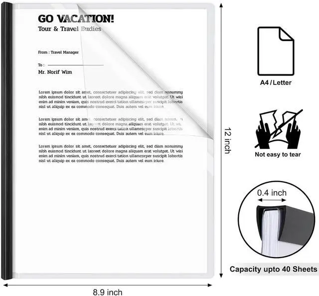 Alt view image 2 of 7 - JOERSH Clear Report Covers with Sliding Bar, 10Pcs, Black