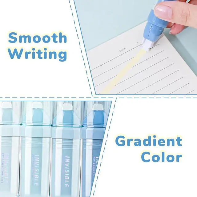 Alt view image 3 of 7 - Temiary 4P Correction Tapes, Beige Core Smooth Pull Out for Writing, Blue