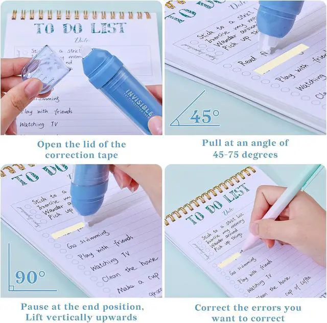 Alt view image 4 of 7 - Temiary 4P Correction Tapes, Beige Core Smooth Pull Out for Writing, Blue