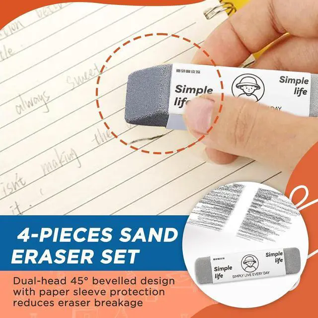 Alt view image 3 of 7 - 4-Pack Sand Erasers, 2 Full Frosted & 2 Half, for Ink/Pencil