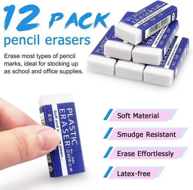 Alt view image 3 of 7 - Tamaki Erasers, Large, White, 12 Pack