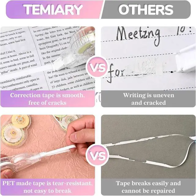 Alt view image 4 of 7 - Temiary 6 Pcs Correction Tapes for Instant Corrections, Easy To Use White Smooth Pull Out Tape, Aesthetic Correction Tape for School Office (Macaron)