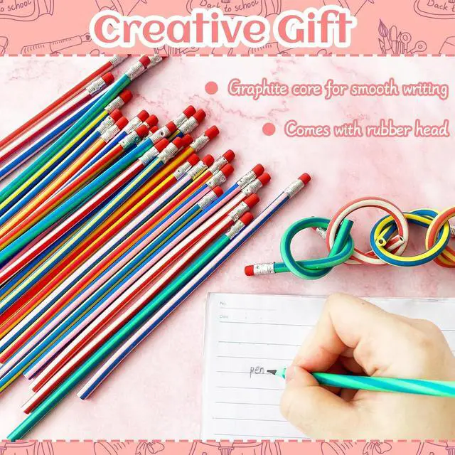 Alt view image 4 of 7 - Flexible Bendy Pencil,35 PCS Flexible Soft Pencil Colorful Stripe Soft Pencils with Eraser as Gift for Students or Children