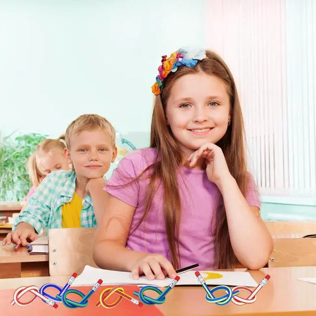 Alt view image 6 of 7 - Flexible Bendy Pencil,35 PCS Flexible Soft Pencil Colorful Stripe Soft Pencils with Eraser as Gift for Students or Children