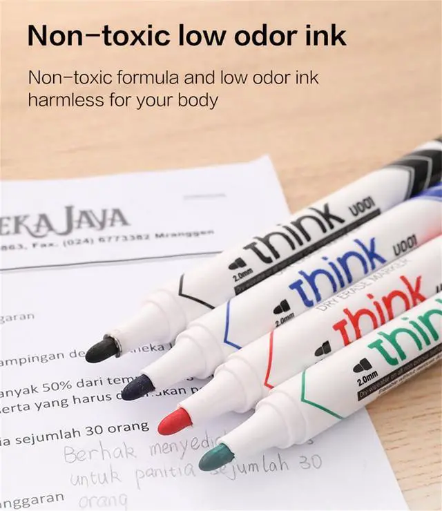 Alt view image 5 of 7 - 4 Pack Dry Erase Markers, 4 Vibrant Colors(Red,Blue,Black,Green) - Low Odor Whiteboard Markers for Office & Home, Round Tip Easy Erase Markers, School Supplies