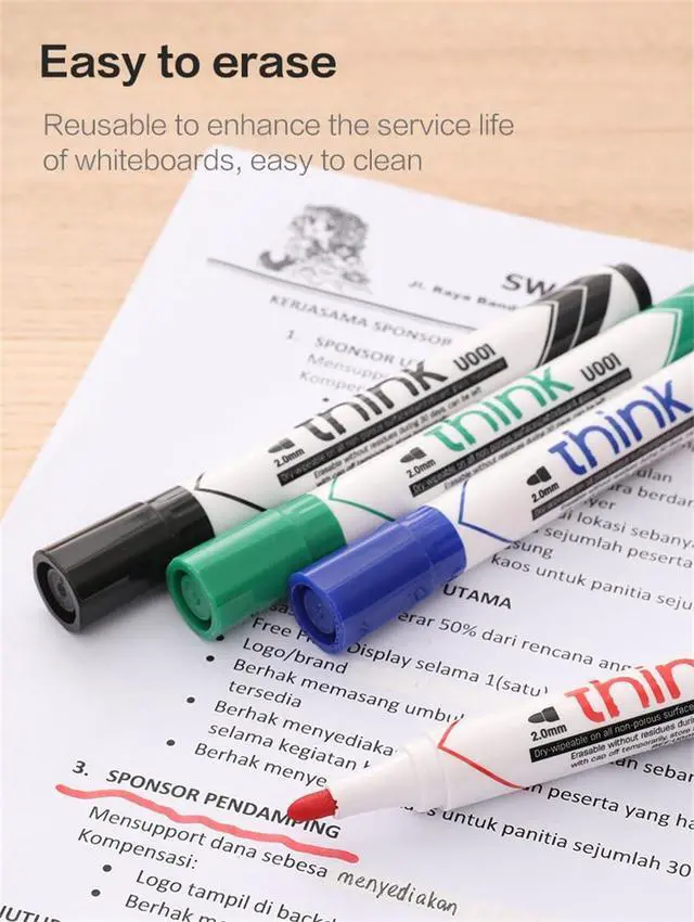 Alt view image 6 of 7 - 4 Pack Dry Erase Markers, 4 Vibrant Colors(Red,Blue,Black,Green) - Low Odor Whiteboard Markers for Office & Home, Round Tip Easy Erase Markers, School Supplies