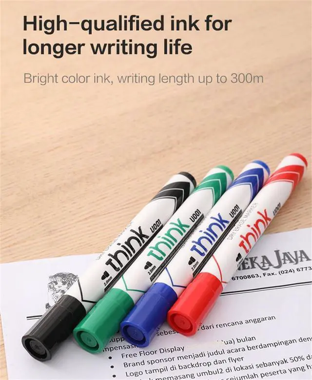 Alt view image 7 of 7 - 4 Pack Dry Erase Markers, 4 Vibrant Colors(Red,Blue,Black,Green) - Low Odor Whiteboard Markers for Office & Home, Round Tip Easy Erase Markers, School Supplies