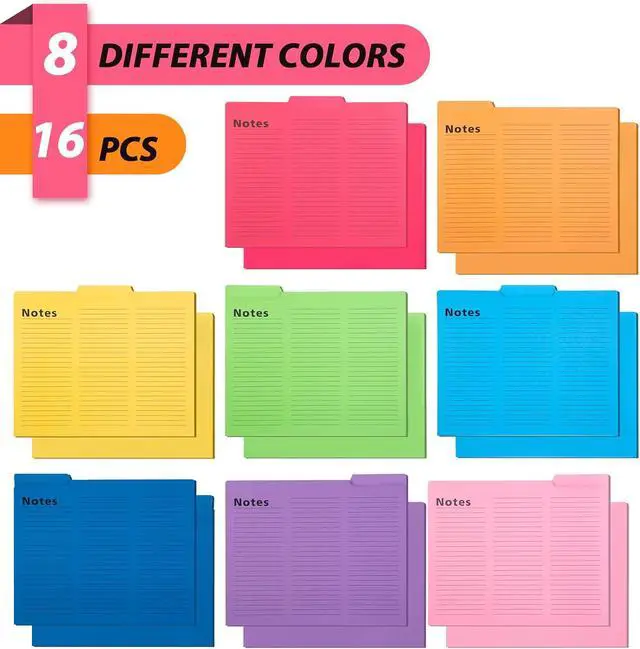 Alt view image 2 of 7 - Shindel 16 Pack Letter Size File Folders, 1/3 Cut Lined Notes, 8 Colors