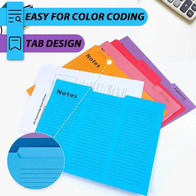 Alt view image 5 of 7 - Shindel 16 Pack Letter Size File Folders, 1/3 Cut Lined Notes, 8 Colors