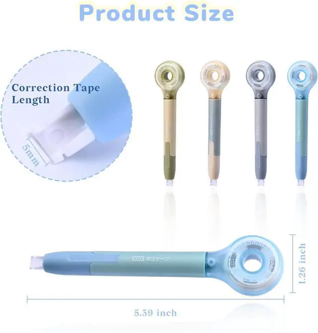 Alt view image 2 of 7 - Temiary 4 Pack Correction Tape Pen, 6M/256" x 0.2" White Smooth Pull Out Tape Pens, Qucik Dry Easy to Use Applicator for Instant Corrections Study and Office Supplies (Morandi)