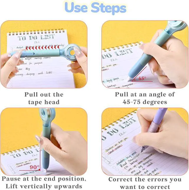 Alt view image 4 of 7 - Temiary 4 Pack Correction Tape Pen, 6M/256" x 0.2" White Smooth Pull Out Tape Pens, Qucik Dry Easy to Use Applicator for Instant Corrections Study and Office Supplies (Morandi)