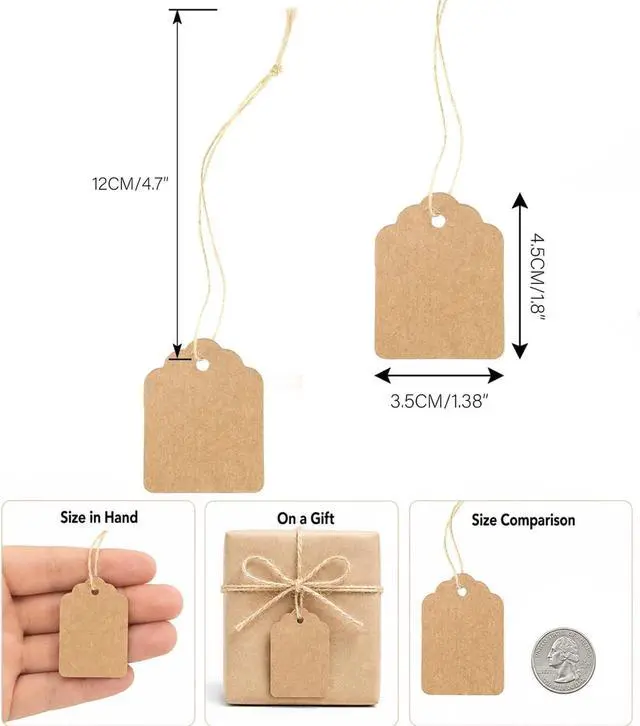 Alt view image 2 of 7 - joycraft 500Pcs Price Tags with String Attached, 1.4x1.8 in Kraft Paper Tag