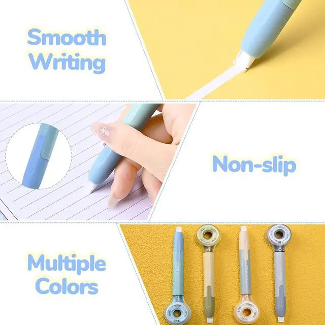 Alt view image 3 of 7 - Temiary 4 Pack Correction Tape Pen, 6M/256" x 0.2" White Smooth Pull Out Tape Pens, Qucik Dry Easy to Use Applicator for Instant Corrections Study and Office Supplies (Morandi)