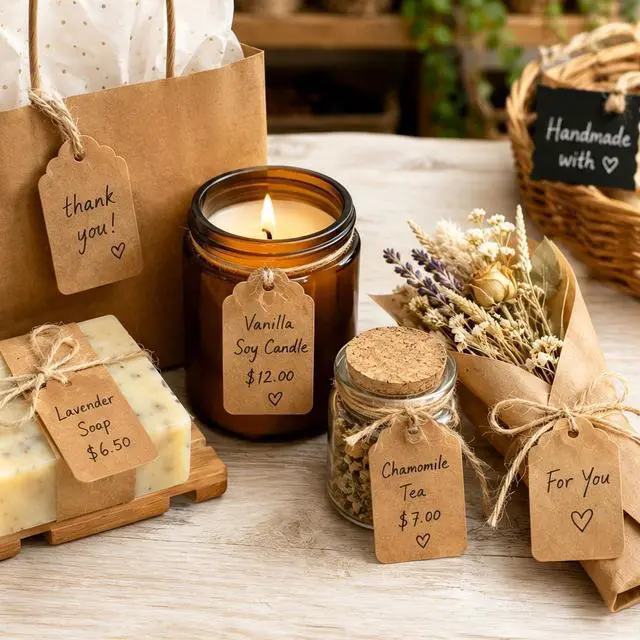 Alt view image 5 of 7 - joycraft 500Pcs Price Tags with String Attached, 1.4x1.8 in Kraft Paper Tag