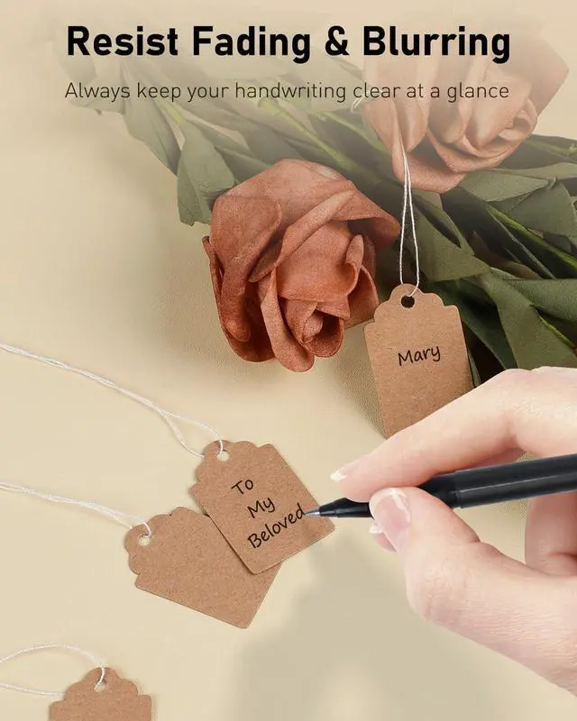 Alt view image 5 of 7 - Uniclife 200 Pcs Price Tags with String Attached 1 Inch Writable Brown Kraft Paper Tags Hang Tag Price Display Labels for Pricing Clothing Jewelry Blank Merchandise Marking Tag, 1 3/8" x 7/8"