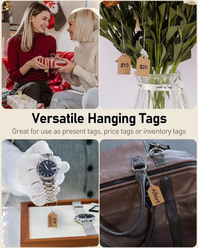 Alt view image 7 of 7 - Uniclife 200 Pcs Price Tags with String Attached 1 Inch Writable Brown Kraft Paper Tags Hang Tag Price Display Labels for Pricing Clothing Jewelry Blank Merchandise Marking Tag, 1 3/8" x 7/8"