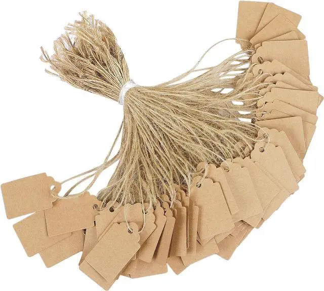 Main image of Uniclife 200 Pcs Price Tag with String Attached Writable Brown Kraft Paper Tags with Jute Twine Hang Tag Price Display Labels for Clothing Jewelry Blank Merchandise Marking Tags, 1 3/8" x 7/8"