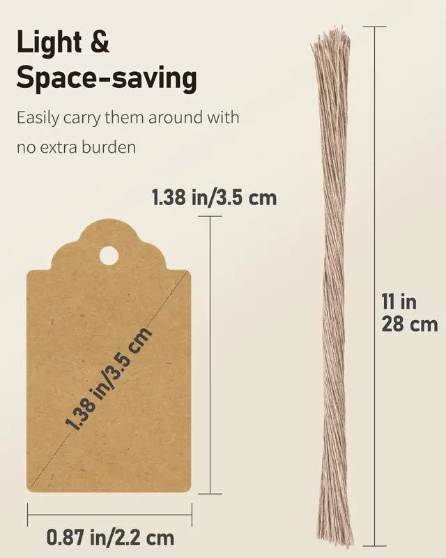 Alt view image 6 of 7 - Uniclife 200 Pcs Price Tag with String Attached Writable Brown Kraft Paper Tags with Jute Twine Hang Tag Price Display Labels for Clothing Jewelry Blank Merchandise Marking Tags, 1 3/8" x 7/8"