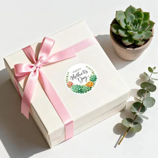 Alt view image 4 of 7 - G2PLUS Mother's Day Stickers - 60Pcs Happy Mothers Day Gift Stickers 2 inches Round Mother's Day Labels Stickers with Succulent Plants for Mom's Gifts, Cards, Party Favors