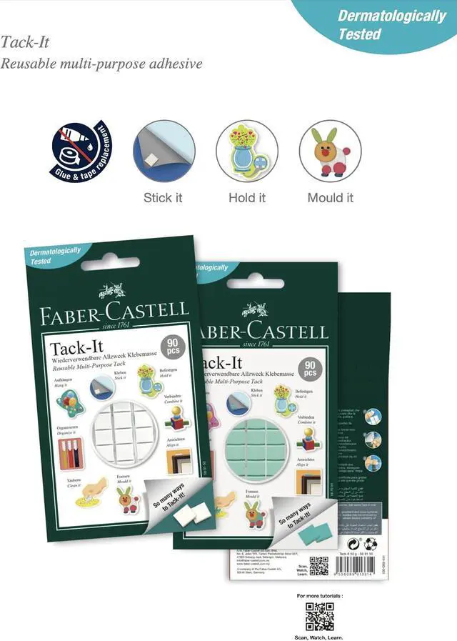 Alt view image 4 of 4 - Faber-Castell Tack-It Multipurpose Adhesive, Non-Toxic Reusable & Removable Adhesive for Home, Office & School (90 pcs Blocks)
