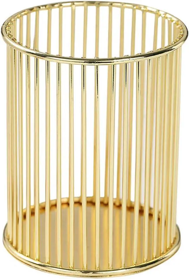 Main image of HSYMQ Gold Metal Pen Holder for Desk, Makeup Brushes Cup, Pencil Holders, Office&Home Organizer