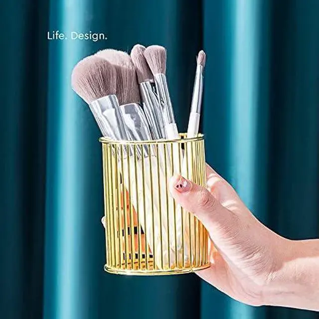 Alt view image 4 of 7 - HSYMQ Gold Metal Pen Holder for Desk, Makeup Brushes Cup, Pencil Holders, Office&Home Organizer