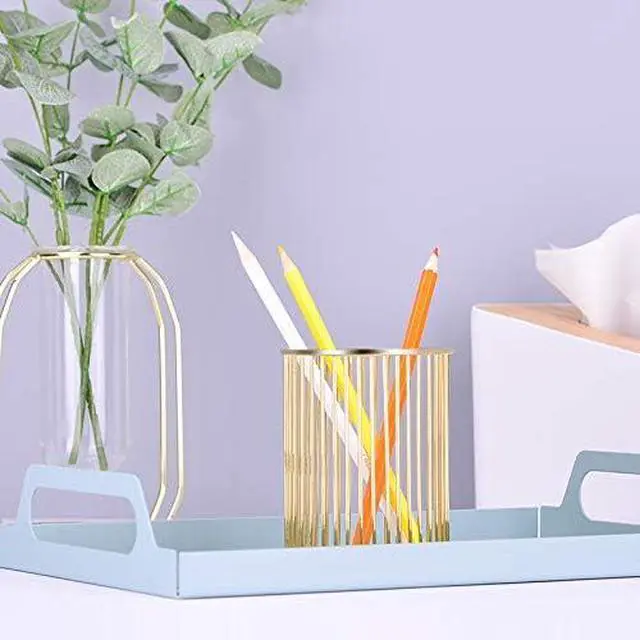 Alt view image 5 of 7 - HSYMQ Gold Metal Pen Holder for Desk, Makeup Brushes Cup, Pencil Holders, Office&Home Organizer