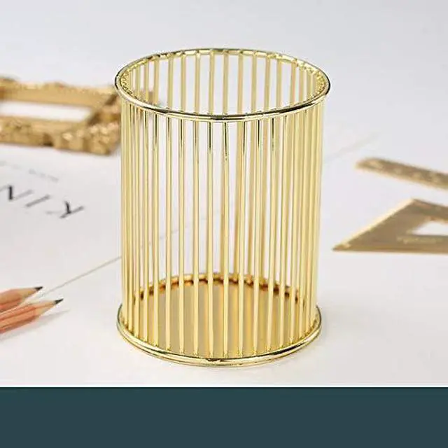 Alt view image 7 of 7 - HSYMQ Gold Metal Pen Holder for Desk, Makeup Brushes Cup, Pencil Holders, Office&Home Organizer
