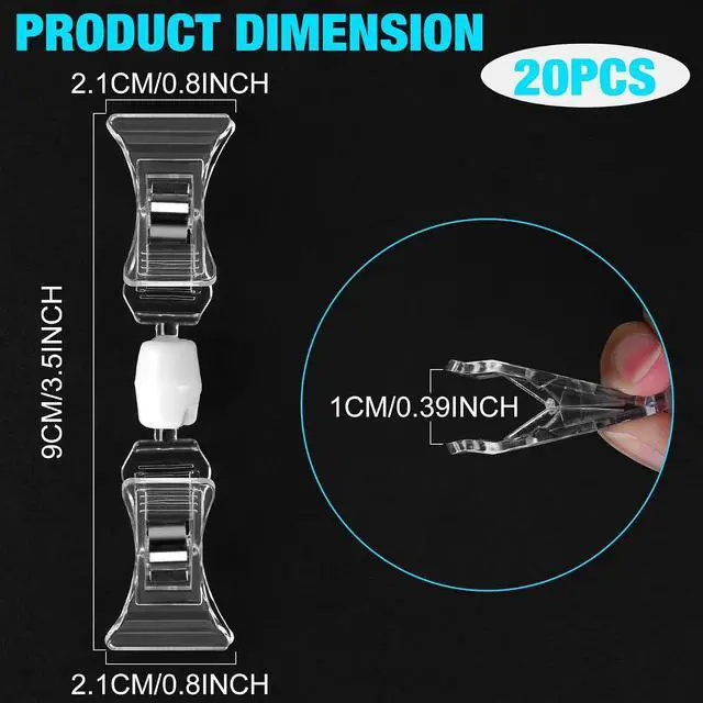Alt view image 2 of 6 - Clear Merchandise Display Sign Clips - 20 Pack Plastic Label Pop Holder for Shelf, Double Sided Swivel Price Tag on Clothing Rack, Rotatable Menu Clips for Retail Sale Display