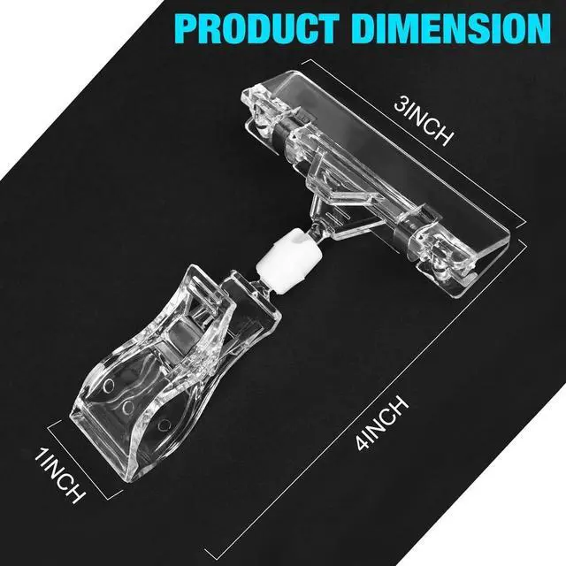 Alt view image 2 of 6 - Clear Sign Clips Merchandise Display 12 Pack Plastic Label Pop Clips on Sign Holder Shelf Double Sided Swivel Price Tag Holders on Clothing Rack Rotatable Menu Clamps for Sale Retail Display