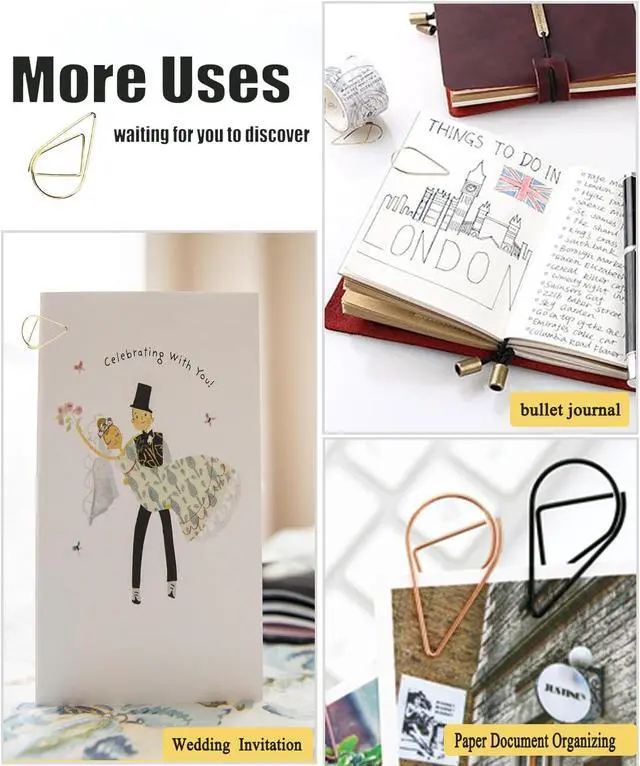 Alt view image 2 of 7 - 200 Pcs Gold Teardrop-Shaped Paper Clips,1inch
