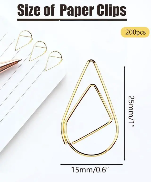 Alt view image 5 of 7 - 200 Pcs Gold Teardrop-Shaped Paper Clips,1inch