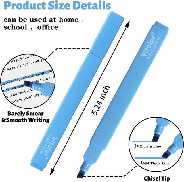 Alt view image 5 of 5 - Vitoler Highlighters Assorted Color,Bright Color Dry Fast,Chisel Tip,8Pcs