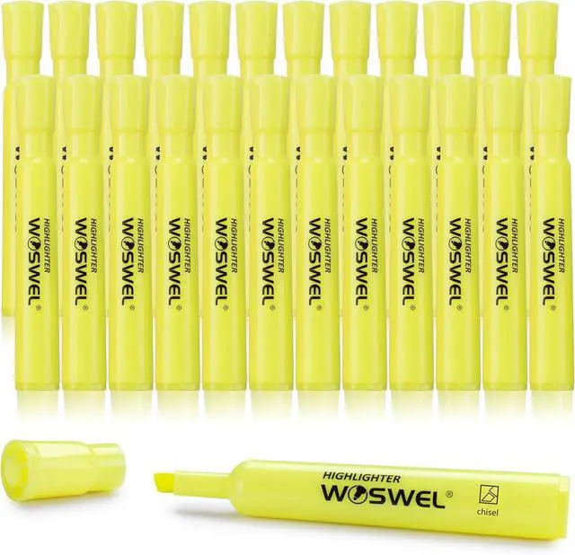 Main image of Highlighters Bulk, 24 Pack Tank Style Highlighters Set, Fluorescent Yellow