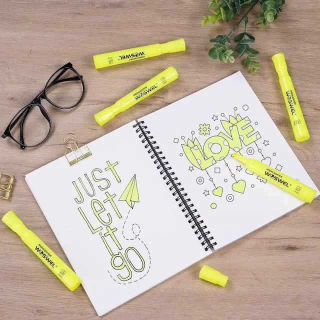 Alt view image 3 of 7 - Highlighters Bulk, 24 Pack Tank Style Highlighters Set, Fluorescent Yellow
