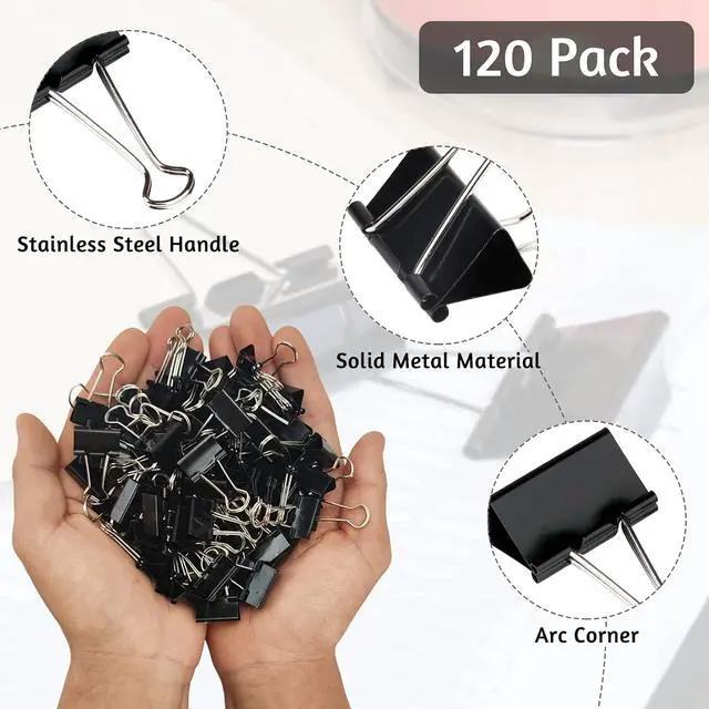 Alt view image 3 of 7 - OWLKELA 120 Pack Binder Clips, 0.75 Inch, Black