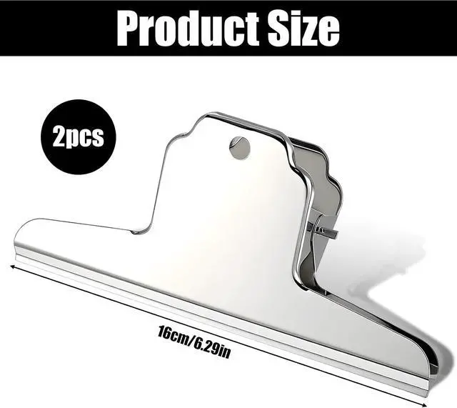 Alt view image 2 of 7 - 2 Pack Wide Extra Large Bull Clips Chip Bag Food Clips Large Dog Food Bag Clip 6.3in Stainless Steel Metal Binders Clip Jumbo Paper Clamp Strong Clamping Force Bags Clipes for Foods Crafts Office