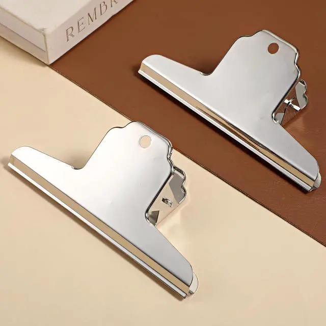 Alt view image 5 of 7 - 2 Pack Wide Extra Large Bull Clips Chip Bag Food Clips Large Dog Food Bag Clip 6.3in Stainless Steel Metal Binders Clip Jumbo Paper Clamp Strong Clamping Force Bags Clipes for Foods Crafts Office
