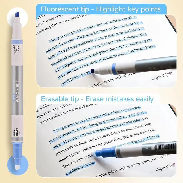 Alt view image 3 of 7 - Erasable Highlighters Assorted Colors 6 Count, Dual Chisel Tip, Smooth Writing, Quick Dry, Office and School Supplies, For Note Taking, Gifts
