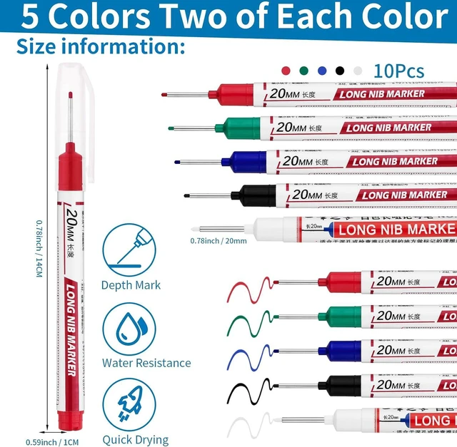 Alt view image 2 of 7 - 10 PCS Long Head Deep Hole Marker Pens,20mm Long Nib Marker, Longs Nose Markers, Waterproof Construction Markers Marking Tool,Permanent Markers Carpenter Ink marker Pens,Metal marking Pens