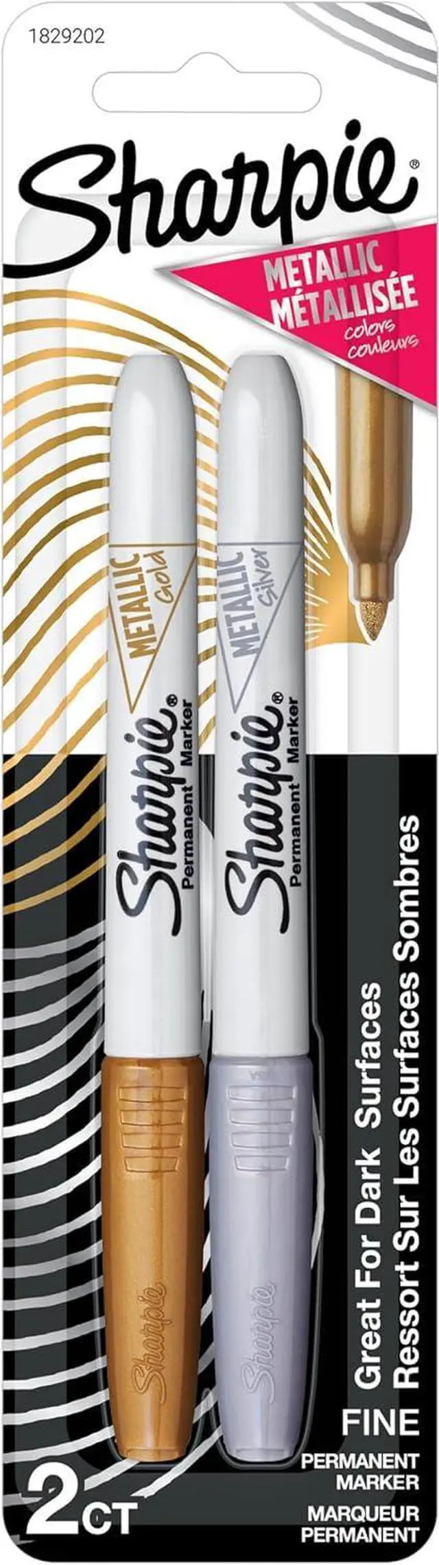 Main image of Sharpie Metallic Fine Point Permanent Marker, Assorted Colors, 2-Pack - 1829202