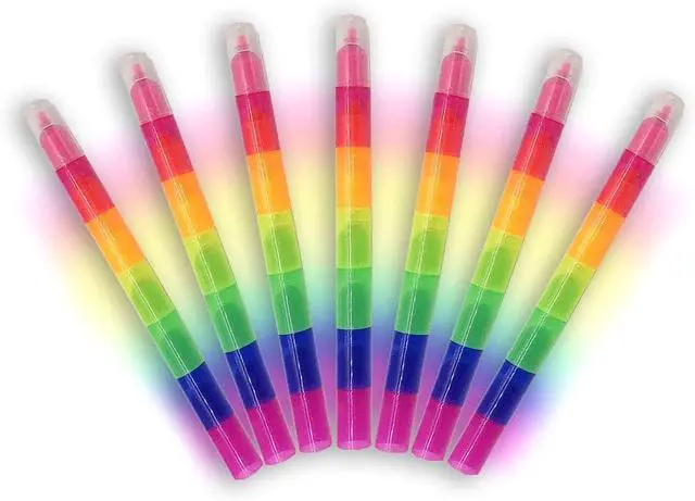 Main image of Stackable Rainbow Highlighters for Kids, 6 Colors x 7 Pieces Fluorescent Markers, Portable Coloring Pens for School, Art & Party Favors