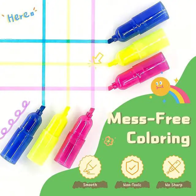 Alt view image 3 of 7 - Stackable Rainbow Highlighters for Kids, 6 Colors x 7 Pieces Fluorescent Markers, Portable Coloring Pens for School, Art & Party Favors