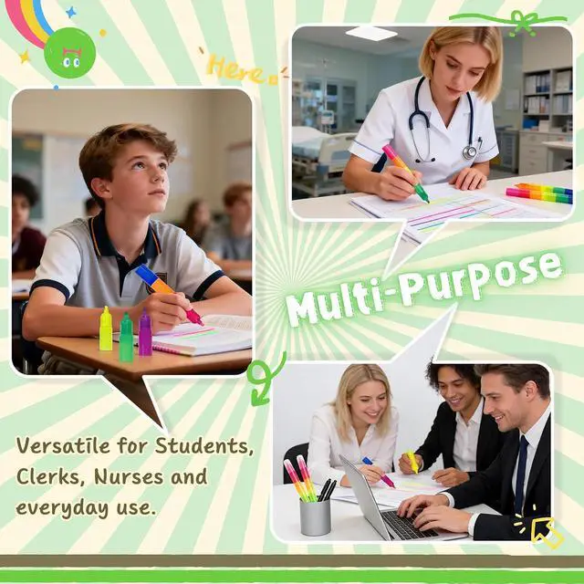 Alt view image 6 of 7 - Stackable Rainbow Highlighters for Kids, 6 Colors x 7 Pieces Fluorescent Markers, Portable Coloring Pens for School, Art & Party Favors
