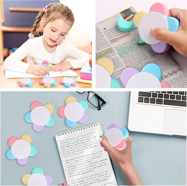 Alt view image 4 of 7 - Leery Macaron Petals Highlighters,5-in-1 Flower Shape Watercolor Pen Set, Fluorescent Pastel Markers for Journaling, Note Taking, Office & School Aesthetic Supplies (5)