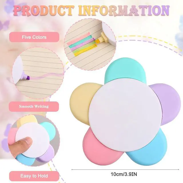 Alt view image 2 of 7 - Leery Macaron Petals Highlighters,5-in-1 Flower Shape Watercolor Pen Set, Fluorescent Pastel Markers for Journaling, Note Taking, Office & School Aesthetic Supplies (5)