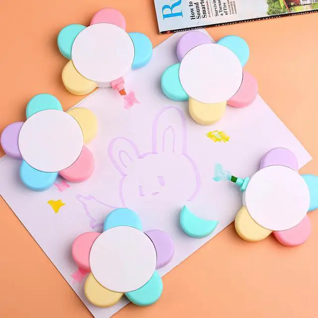 Alt view image 3 of 7 - Leery Macaron Petals Highlighters,5-in-1 Flower Shape Watercolor Pen Set, Fluorescent Pastel Markers for Journaling, Note Taking, Office & School Aesthetic Supplies (5)