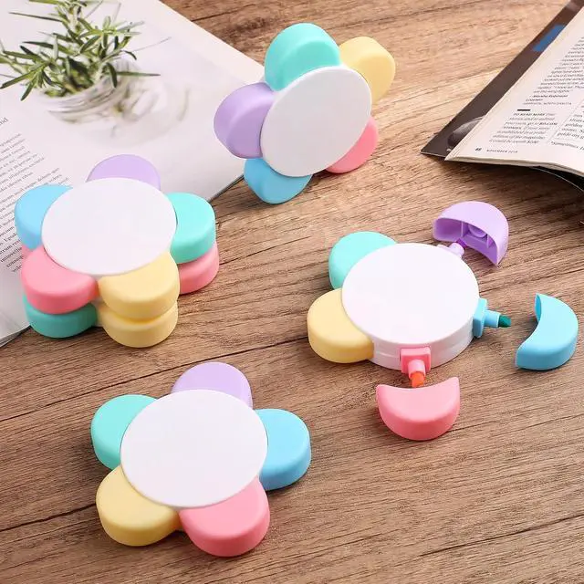 Alt view image 5 of 7 - Leery Macaron Petals Highlighters,5-in-1 Flower Shape Watercolor Pen Set, Fluorescent Pastel Markers for Journaling, Note Taking, Office & School Aesthetic Supplies (5)