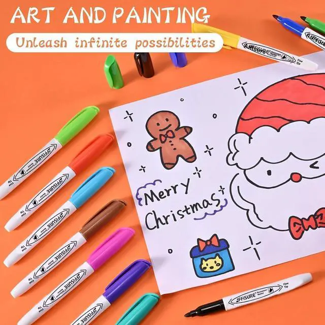 Alt view image 2 of 7 - Permanent Markers Assorted Colors Set, 12 Colored Markers 12 Pack, Fine PointWorks on Wood, Plastic, Metal, and More, for Adults, Artist, Teacher, Kids