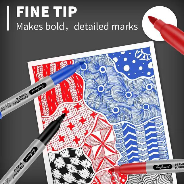 Alt view image 2 of 7 - Fine Point Assorted Colors Permanent Markers Set, Works on Paper, Plastic, Metal, etc., for Adults, Artist, Teacher, Kids, Black, Blue, Red, 15 Count